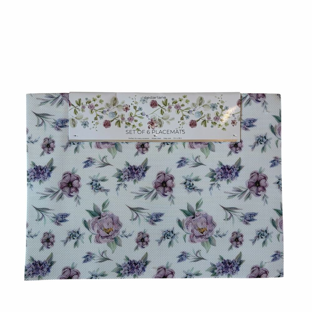 Cedarlane Purple Floral Placemats 13x18 Set of 6 Easy Care NEW